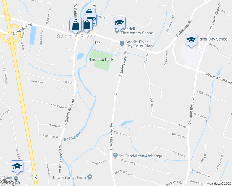 map of restaurants, bars, coffee shops, grocery stores, and more near 136 East Saddle River Road in Saddle River