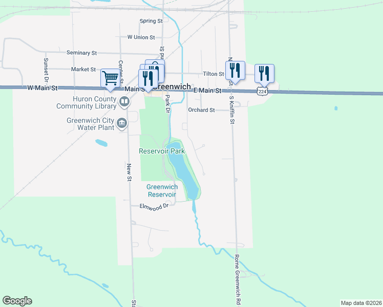 map of restaurants, bars, coffee shops, grocery stores, and more near 11 Senior Drive in Greenwich