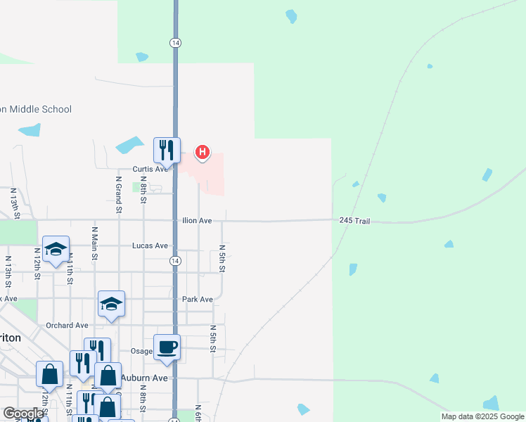 map of restaurants, bars, coffee shops, grocery stores, and more near 303 Ilion Avenue in Chariton