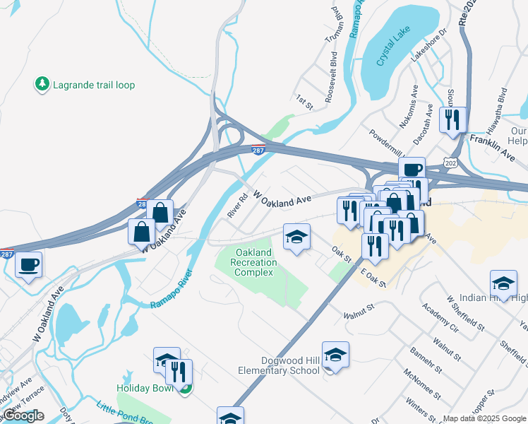map of restaurants, bars, coffee shops, grocery stores, and more near 31 Spring Avenue in Oakland