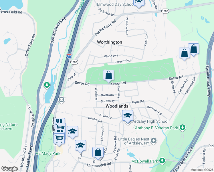 map of restaurants, bars, coffee shops, grocery stores, and more near 2 Ivy Place in Hartsdale