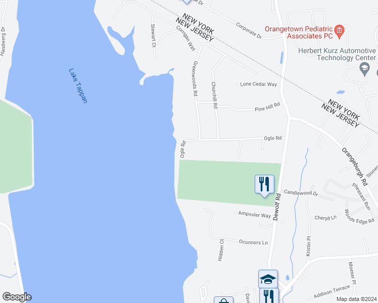 map of restaurants, bars, coffee shops, grocery stores, and more near 91 Ogle Road in Old Tappan