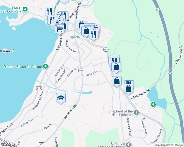 map of restaurants, bars, coffee shops, grocery stores, and more near 12 Hunters Lane in Sparta