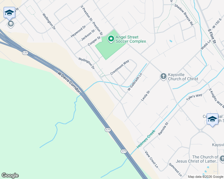 map of restaurants, bars, coffee shops, grocery stores, and more near 499 Wellington Drive in Kaysville