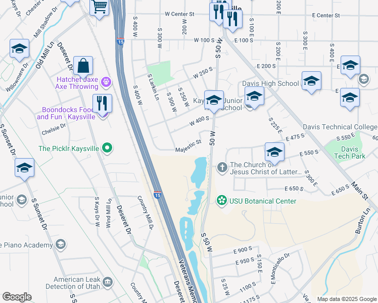 map of restaurants, bars, coffee shops, grocery stores, and more near 297 Majestic Street in Kaysville