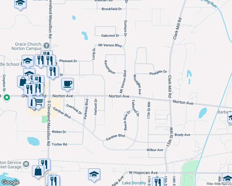map of restaurants, bars, coffee shops, grocery stores, and more near 3954 Mount Vernon Boulevard in Norton