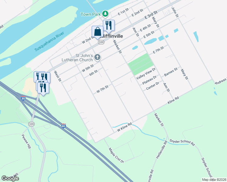 map of restaurants, bars, coffee shops, grocery stores, and more near 1023 Race Street in Nescopeck