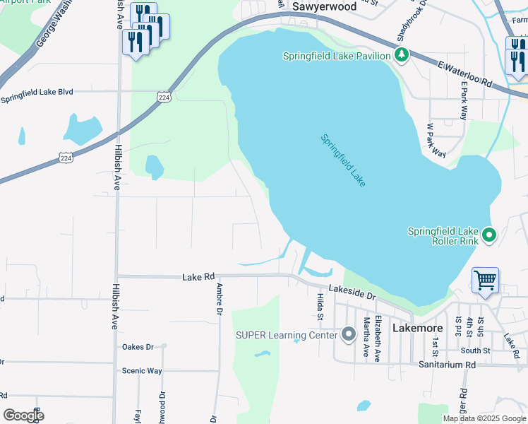 map of restaurants, bars, coffee shops, grocery stores, and more near 1417 Forest Drive in Akron