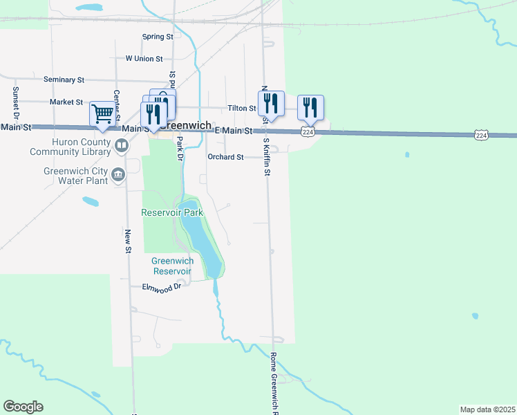 map of restaurants, bars, coffee shops, grocery stores, and more near 34 South Kniffin Street in Greenwich