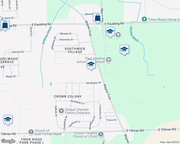 map of restaurants, bars, coffee shops, grocery stores, and more near 6500 Wayne Trace in Fort Wayne