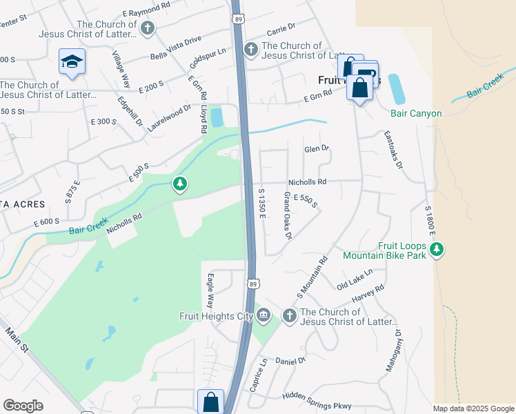 map of restaurants, bars, coffee shops, grocery stores, and more near 560 South 1350 East in Fruit Heights