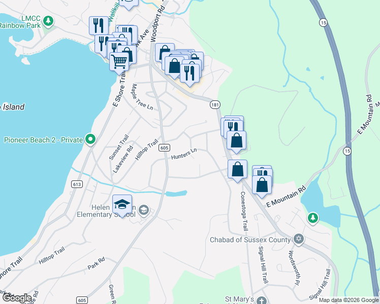 map of restaurants, bars, coffee shops, grocery stores, and more near 12 Hunters Lane in Sparta