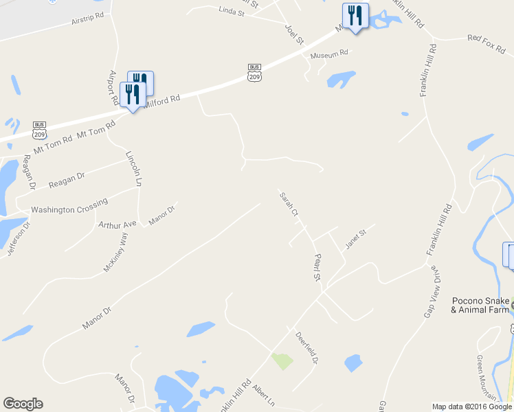 map of restaurants, bars, coffee shops, grocery stores, and more near 188 Manor Drive in East Stroudsburg