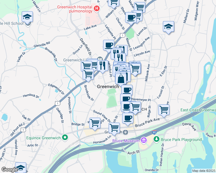 map of restaurants, bars, coffee shops, grocery stores, and more near in Greenwich