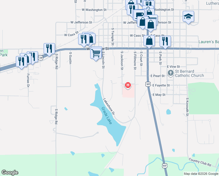 map of restaurants, bars, coffee shops, grocery stores, and more near 809 Lakeview Drive in Osceola