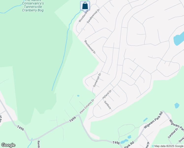 map of restaurants, bars, coffee shops, grocery stores, and more near 5333 Delia Terrace in East Stroudsburg