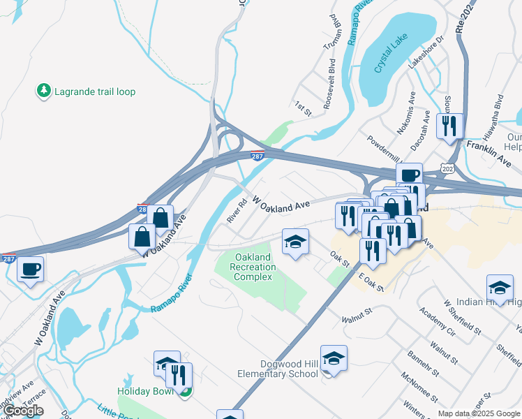 map of restaurants, bars, coffee shops, grocery stores, and more near 104 West Oakland Avenue in Oakland