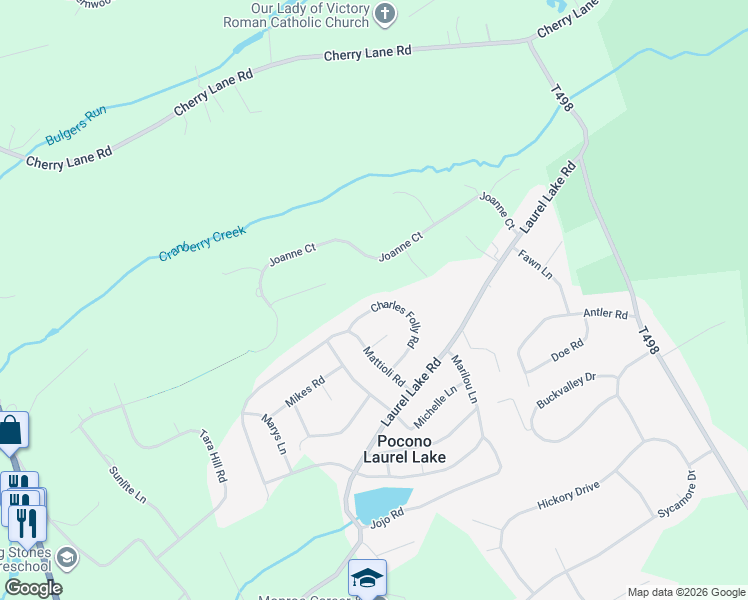 map of restaurants, bars, coffee shops, grocery stores, and more near 120 Charles Folly Rd in Monroe