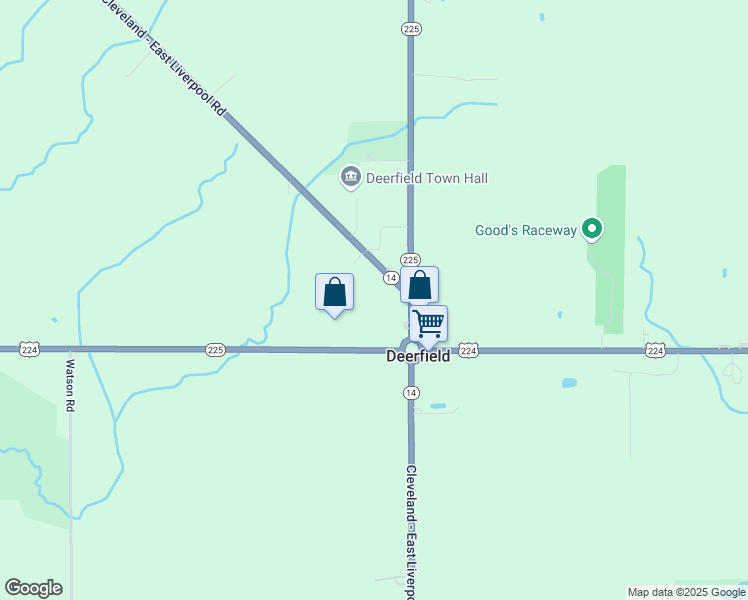 map of restaurants, bars, coffee shops, grocery stores, and more near 1421 Ohio 14 in Deerfield