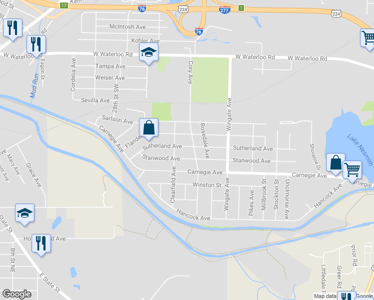 map of restaurants, bars, coffee shops, grocery stores, and more near 1078 Sutherland Avenue in Akron