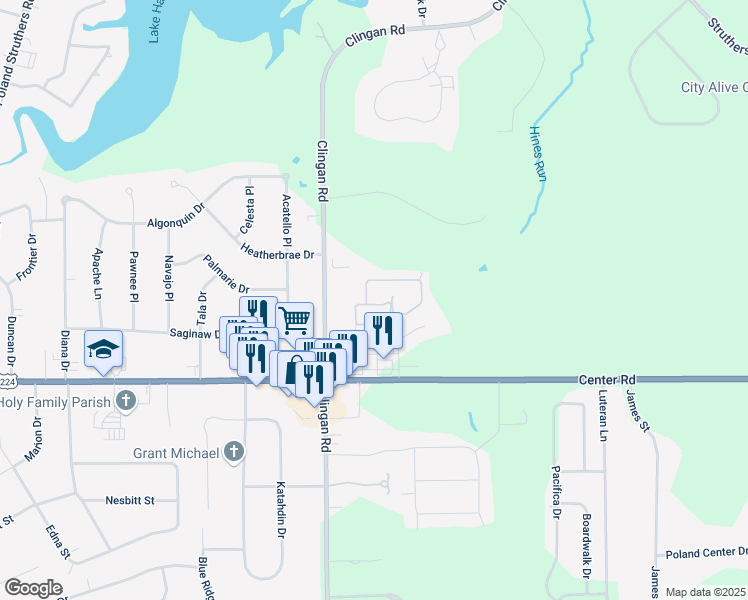 map of restaurants, bars, coffee shops, grocery stores, and more near 64 Fieldstone in Youngstown