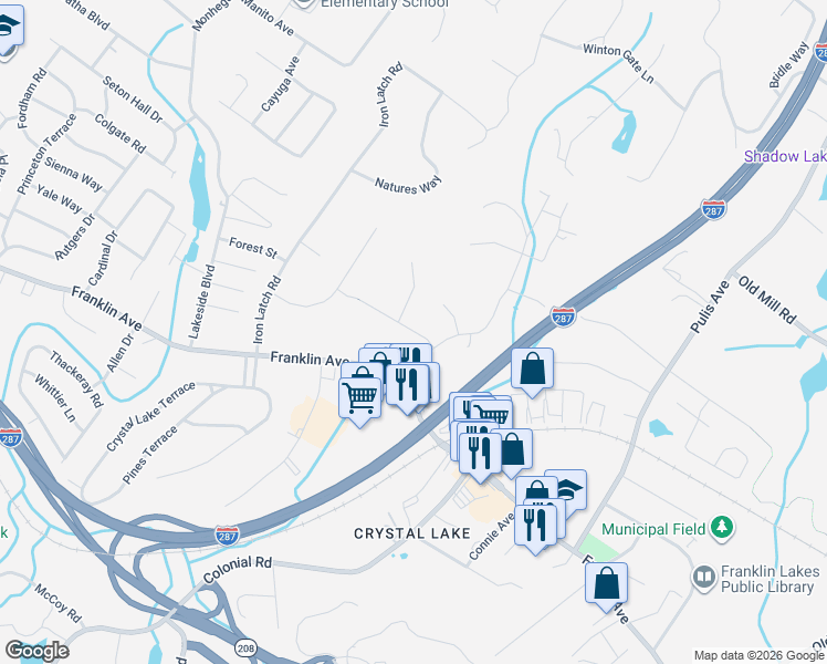 map of restaurants, bars, coffee shops, grocery stores, and more near 732 Mardinly Avenue in Franklin Lakes