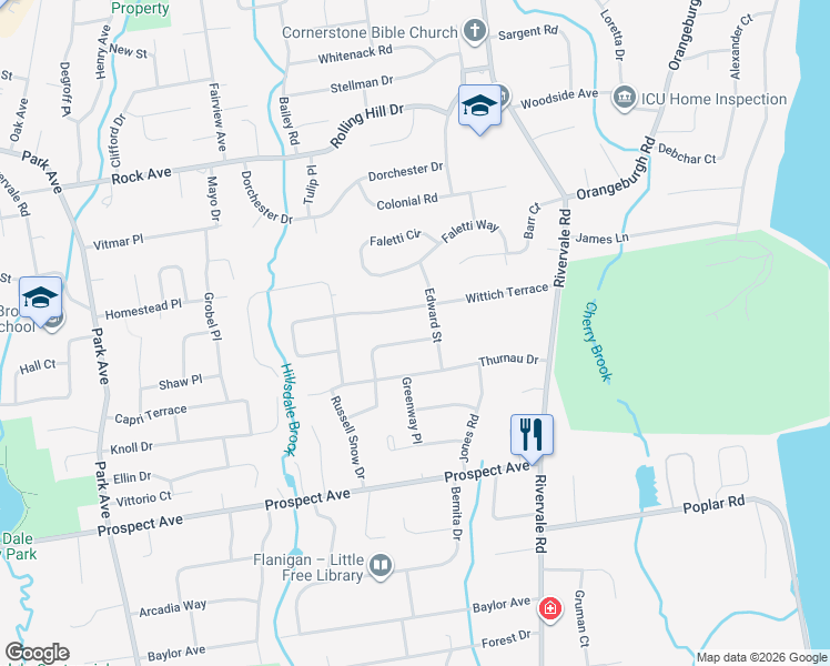 map of restaurants, bars, coffee shops, grocery stores, and more near 576 Egan Terrace in River Vale
