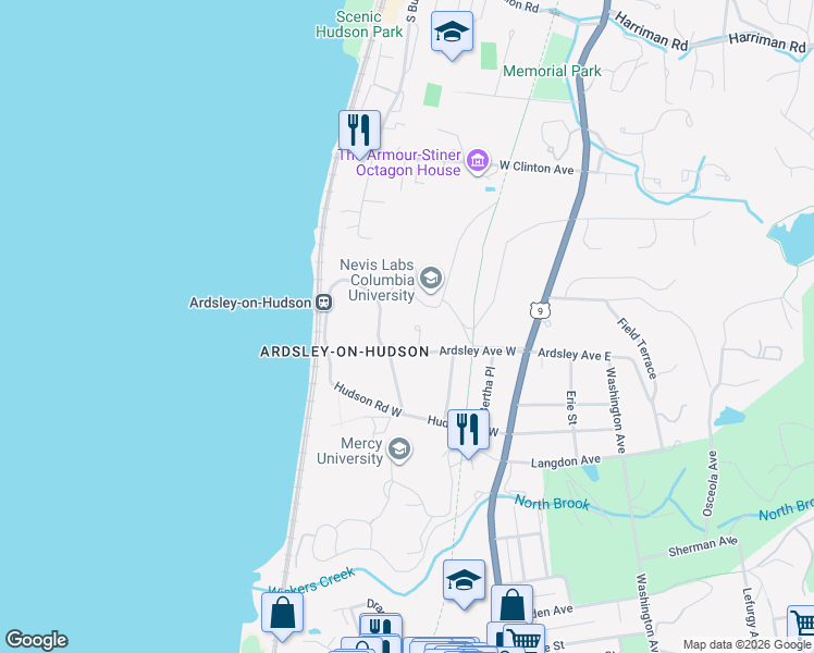 map of restaurants, bars, coffee shops, grocery stores, and more near 54 Ardsley Avenue West in Irvington
