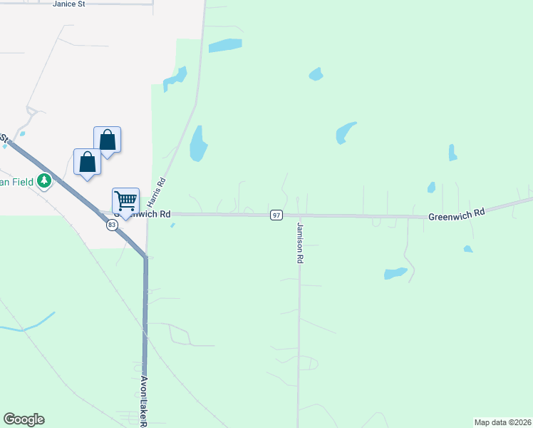 map of restaurants, bars, coffee shops, grocery stores, and more near 8281 County Highway 97 in Lodi