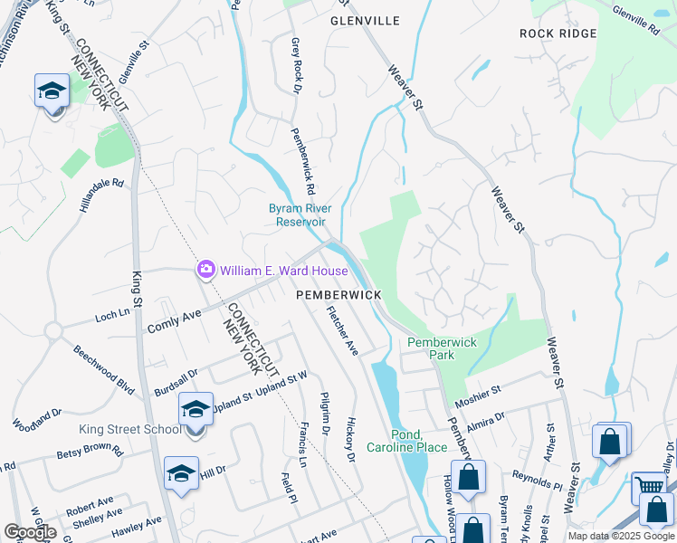 map of restaurants, bars, coffee shops, grocery stores, and more near 10 Ellin Drive in Greenwich