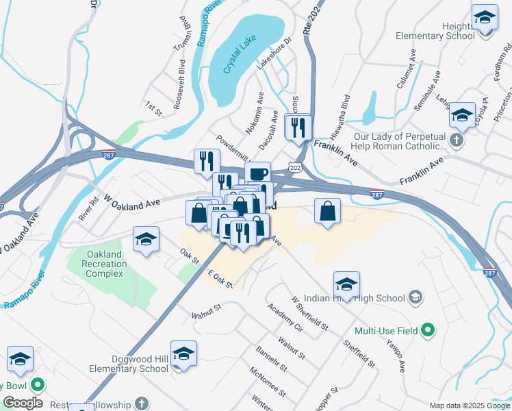 map of restaurants, bars, coffee shops, grocery stores, and more near in Oakland
