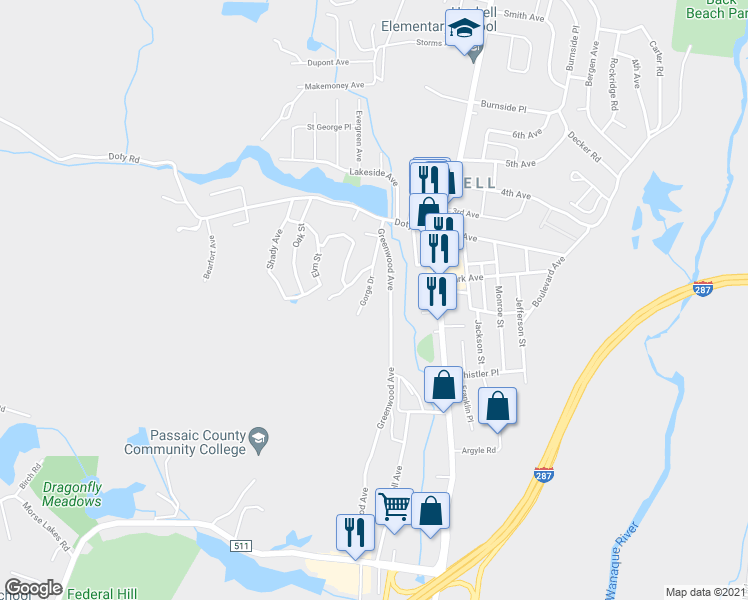 map of restaurants, bars, coffee shops, grocery stores, and more near 9 Gorge Drive in Wanaque