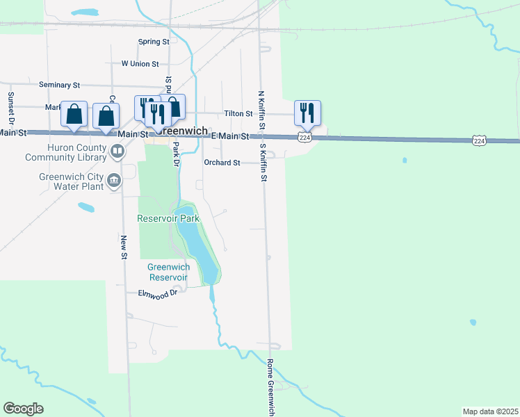 map of restaurants, bars, coffee shops, grocery stores, and more near 34 South Kniffin Street in Greenwich