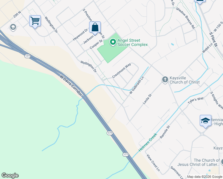 map of restaurants, bars, coffee shops, grocery stores, and more near 475 Wellington Drive in Kaysville