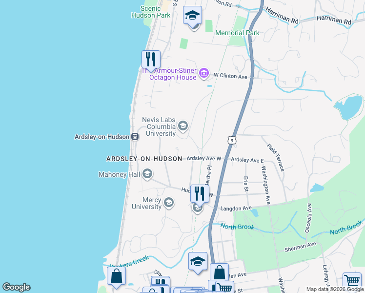 map of restaurants, bars, coffee shops, grocery stores, and more near 62 Ardsley Avenue West in Irvington