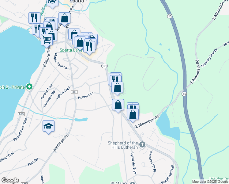 map of restaurants, bars, coffee shops, grocery stores, and more near 151C Woodport Road in Sparta