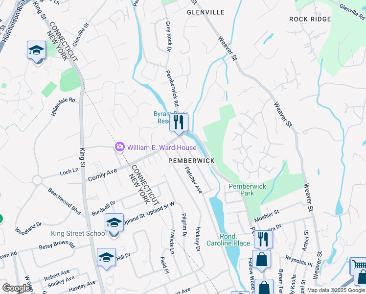 map of restaurants, bars, coffee shops, grocery stores, and more near 6 1/2 Morgan Avenue in Greenwich