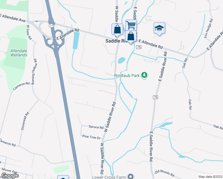 map of restaurants, bars, coffee shops, grocery stores, and more near 109 West Saddle River Road in Saddle River