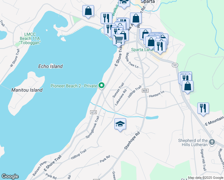 map of restaurants, bars, coffee shops, grocery stores, and more near 24 Hillspring Rd in Sparta