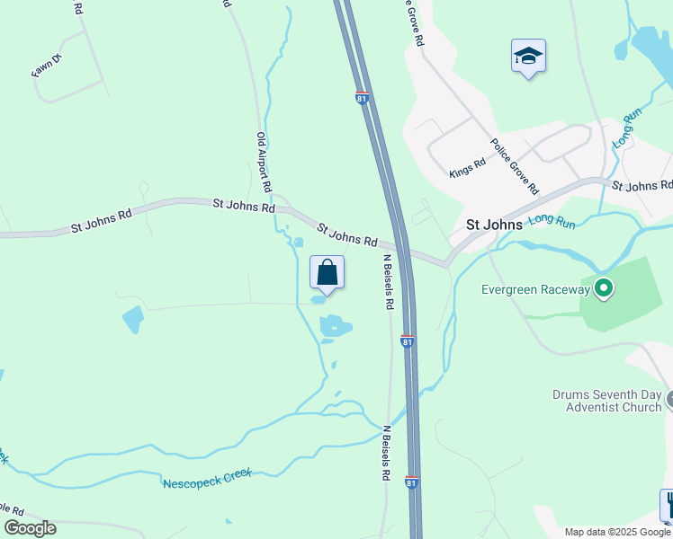 map of restaurants, bars, coffee shops, grocery stores, and more near 23 Old Saint Johns Lane in Drums