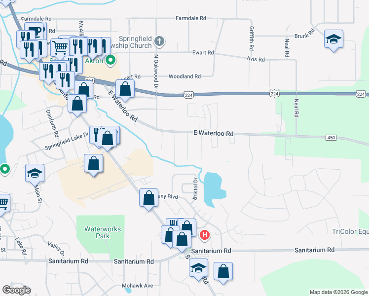 map of restaurants, bars, coffee shops, grocery stores, and more near 936 Strand Avenue in Akron