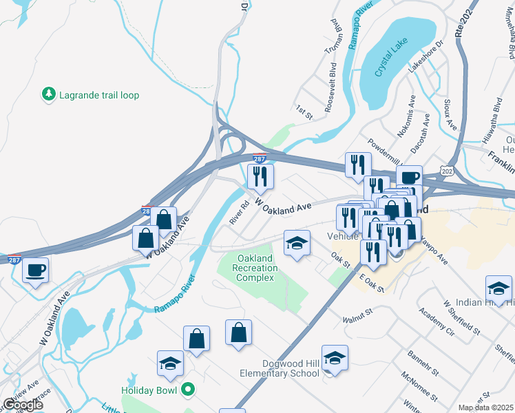 map of restaurants, bars, coffee shops, grocery stores, and more near 33 Hillside Avenue in Oakland