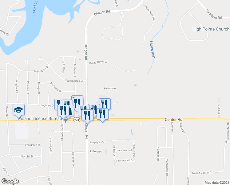 map of restaurants, bars, coffee shops, grocery stores, and more near 36 Greystone in Youngstown