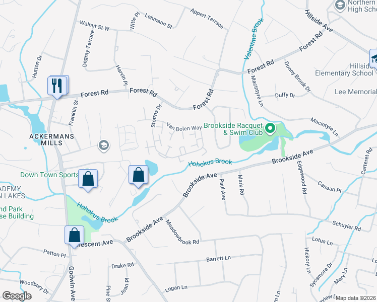 map of restaurants, bars, coffee shops, grocery stores, and more near 83 Frost Lane in Mahwah
