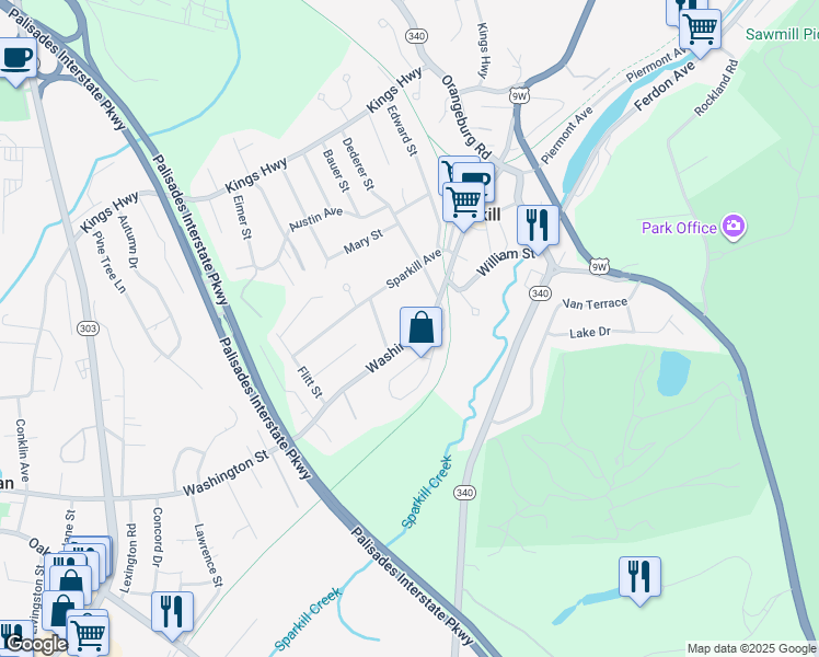 map of restaurants, bars, coffee shops, grocery stores, and more near 510 Washington Street in Sparkill