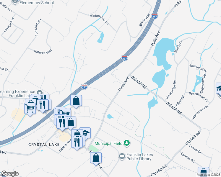 map of restaurants, bars, coffee shops, grocery stores, and more near 771 Aspen Way in Franklin Lakes