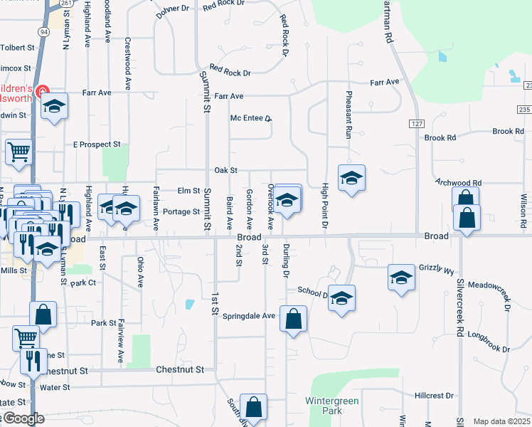 map of restaurants, bars, coffee shops, grocery stores, and more near 138 Overlook Avenue in Wadsworth