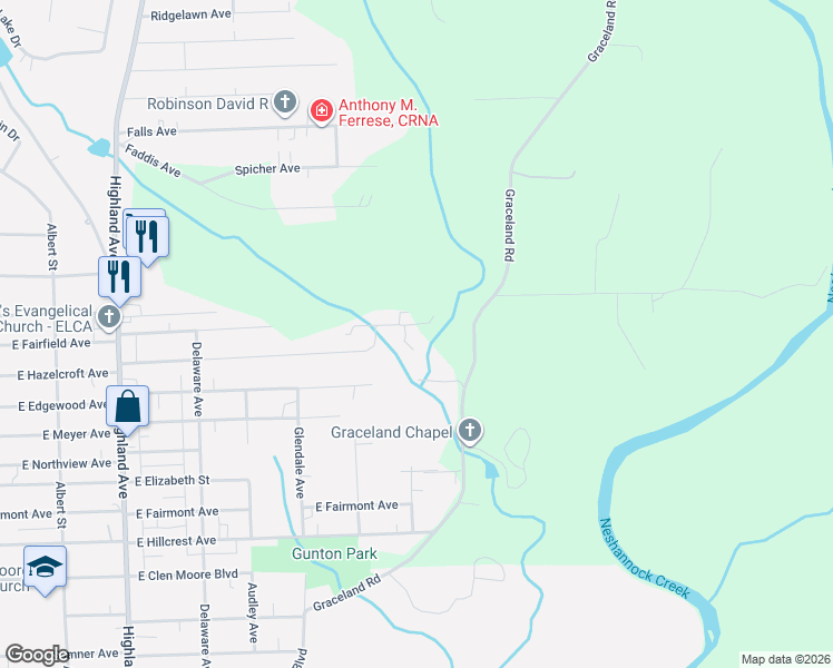 map of restaurants, bars, coffee shops, grocery stores, and more near 123 Conestoga Street in New Castle