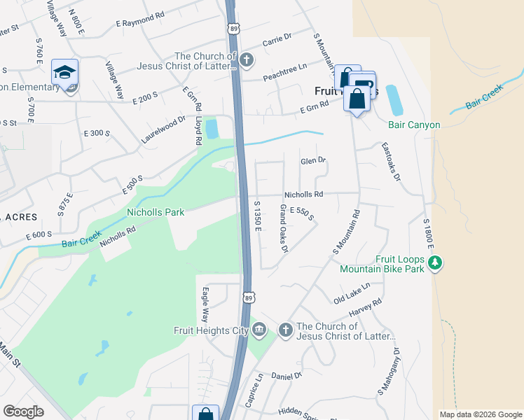 map of restaurants, bars, coffee shops, grocery stores, and more near 545 South 1350 East in Fruit Heights