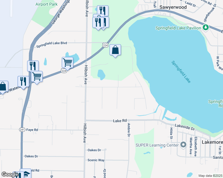 map of restaurants, bars, coffee shops, grocery stores, and more near 2128 Beach Drive in Akron